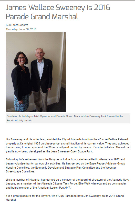 Sun Article: Jim Sweeney & Alameda Mayor Trish Spencer
