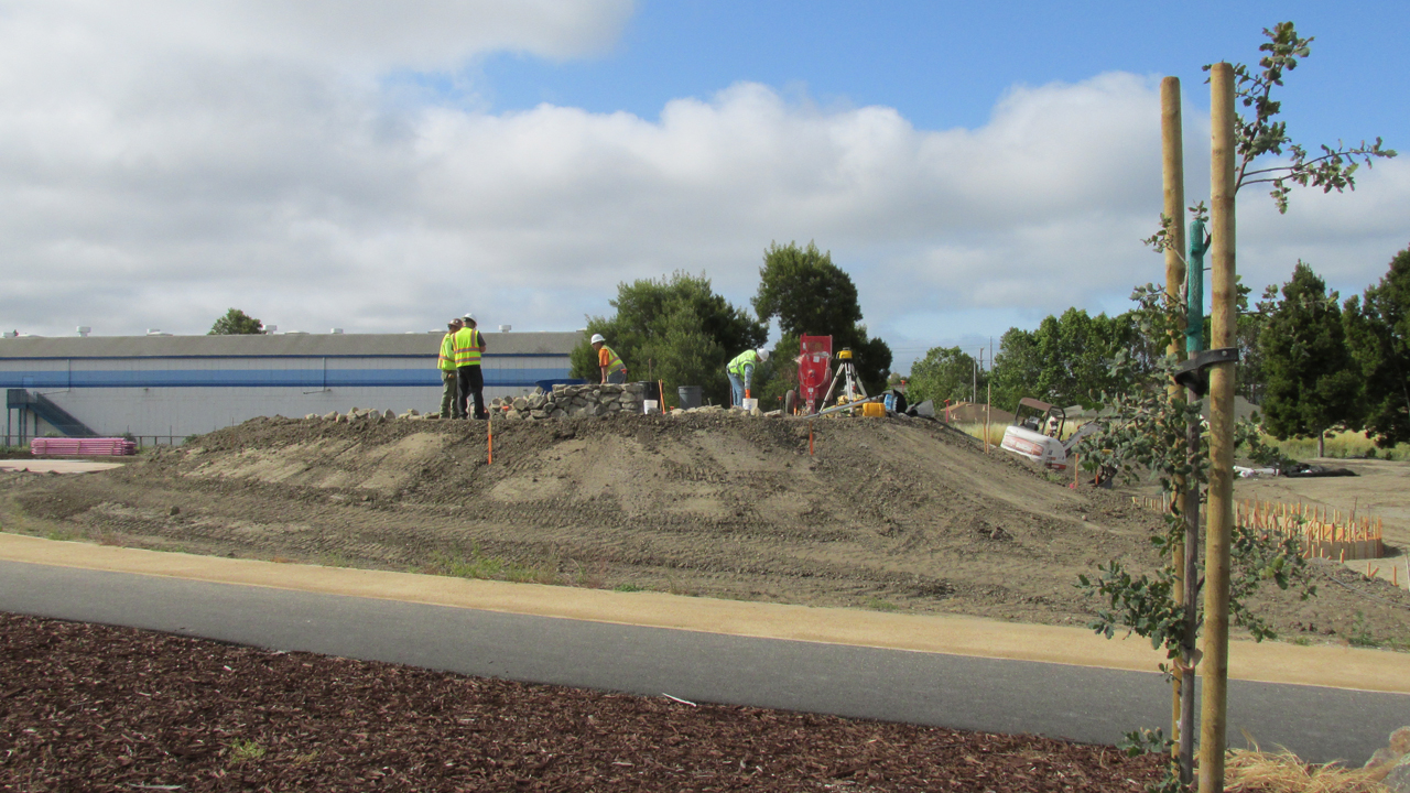 building stone wall on hill