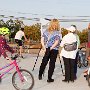 Bicyclists checked out the bike path design.