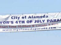 Banner announcing the annual Mayor's 4th of July parade.