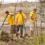Volunteer workers cleaning more weeds from the work site.